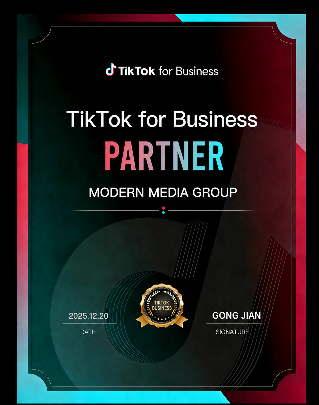 MMG TikTok for Business Partner certificate